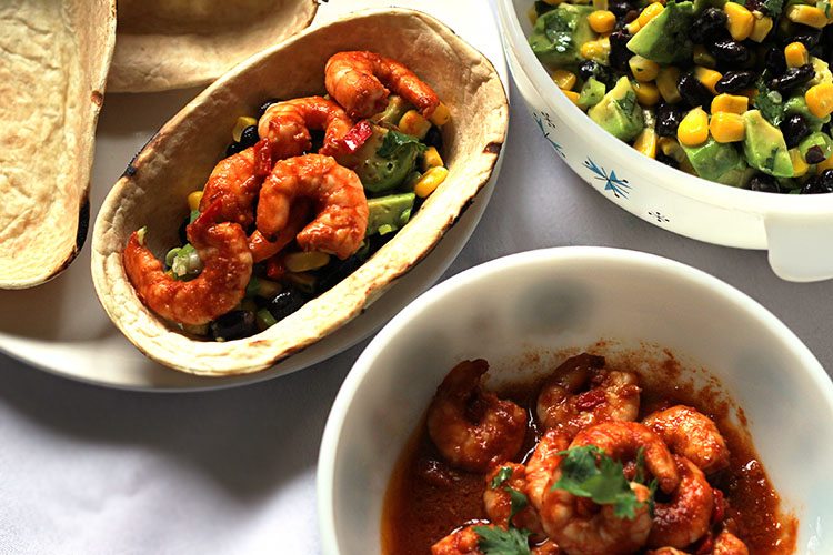 Delicious mexican prawn soft tacos for dinner